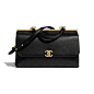Flap Bag with Top Handle - Black - Lambskin & Gold-Tone Metal - Default view - see standard sized version