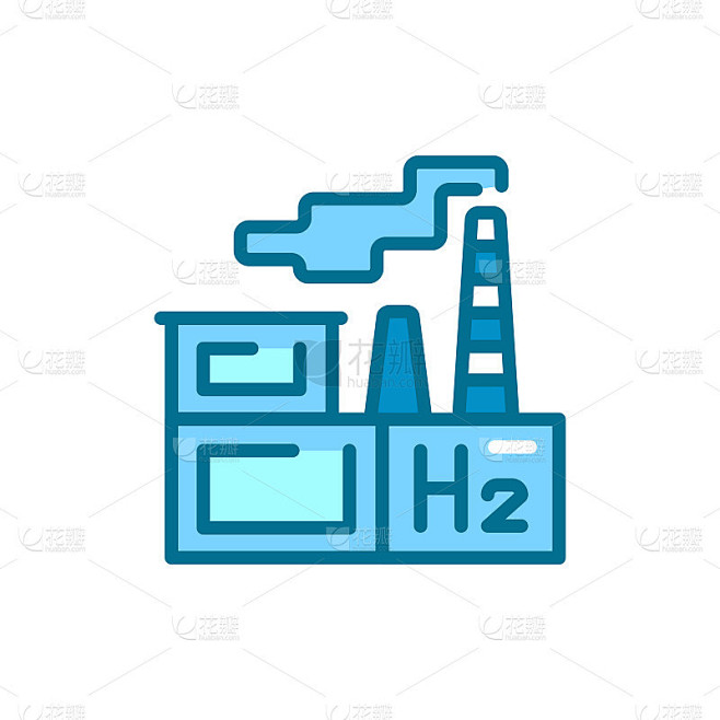 工厂生产H2色线图标。氢能源。孤立的向量元素。
