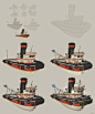 Waterworld Tugboat, Wavenwater Michael Guimont : A tugboat design I made for one of my IP.
I tried a couple of different things here, mostly looking in workflow and brush use. Lots of learning, but I don't believe it's a workflow that works for me, I must