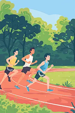 AI数字艺术扁平风校园运动会人物插画