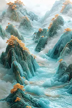 国潮立体山水名画