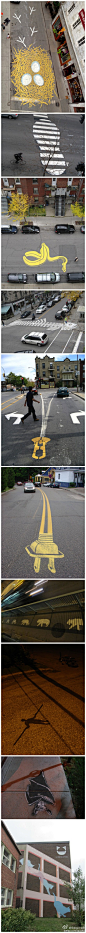 Roadsworth（Peter Gibson）的创意马路涂鸦艺术