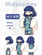 旗袍女孩三视图
采集@别致的七
作者：野生ABB