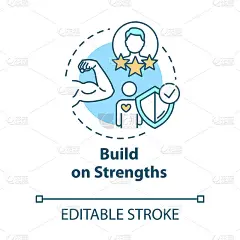 建立在实力概念图标。SWOT策略。健身房高级会员。自我发展理念细线插图。矢量隔离轮廓RGB彩色绘图。