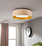 Lynch 15.75 in. 3-Light Beige and Gold Flush Mount Ceiling Fixture - Modern - Flush-mount Ceiling Lighting - by Morning Design Group, Inc | Houzz : Buy the Lynch 15.75 in. 3-light beige and gold flush mount ceiling fixture online from Houzz today, or shop