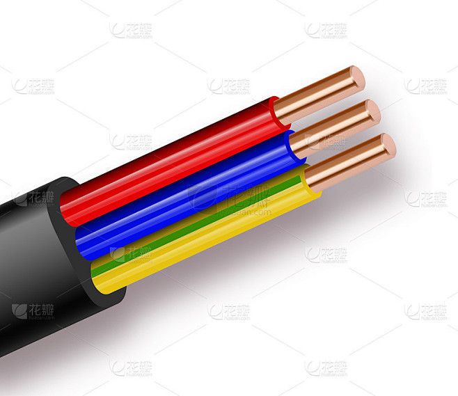 Flexible Three-wire electrical cable isolated on w素材-花瓣网