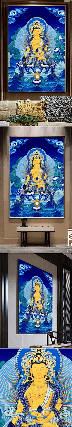 彩唐地藏菩萨高清手绘唐卡装饰画无框画