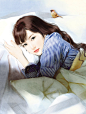 手绘现代美女。