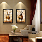 美式客厅装饰画现代沙发墙挂画卧室玄关竖版壁画餐厅双联麋鹿墙画-淘宝网