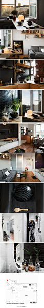 30 ㎡的瑞典小公寓，黑色的厨房砖很有质感，是一个紧凑舒适的小家。（转）
