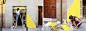 #AC艺术#【一束光】这是来自巴塞罗那的(fos)团队在Rayen餐厅门口用250米黄色胶带安装的一个临时装置，这个装置也叫(fos)，其实(fos)在希腊文里面有”光“的含义。这道亮黄色的”光“照亮了Rayen餐厅门口四个昼夜。搭配的菠萝，挂画，家具也同这束神奇的光发生关联。 来自gooood