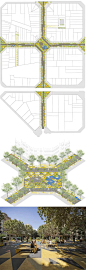 Sant Antoni的超级街区

项目中的图案，标识及彩色铺装被设计成可拓展的网格，成为场地的基础元素。网格同时也为项目中的图形变化及城市家具元素的排布方式提供了参考依据。新的图块可沿着网格，为道路重新划分空间。
▼ 地面图案设计为可拓展的网格，为空间划分提供参照

自适应城市家具组合 | Adaptive urban furniture toolkit
城市家具是依照图案网格设计而成，易于组合，相互叠加即可形成灵活的结构。这些装置中所使用的生态材料及其组合方式，对于整合及扩展城市中的绿色空间结构至关重
