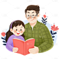 父亲节手绘陪伴女儿阅读插画