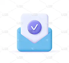 复选标记图标。依据概念。文件和邮政信封。3d现实矢量插图。