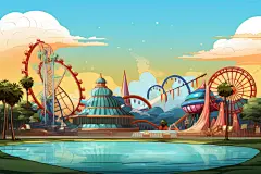 水世界游乐园水上乐园滑梯插画