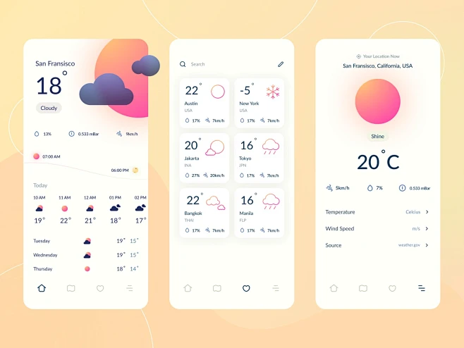 40款天气APP UI界面设计-花瓣网