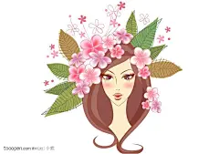 花朵环绕美女矢量头像AI素材.rar