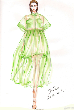 绿茶馨香采集到时尚插画--（手绘）服装 人物