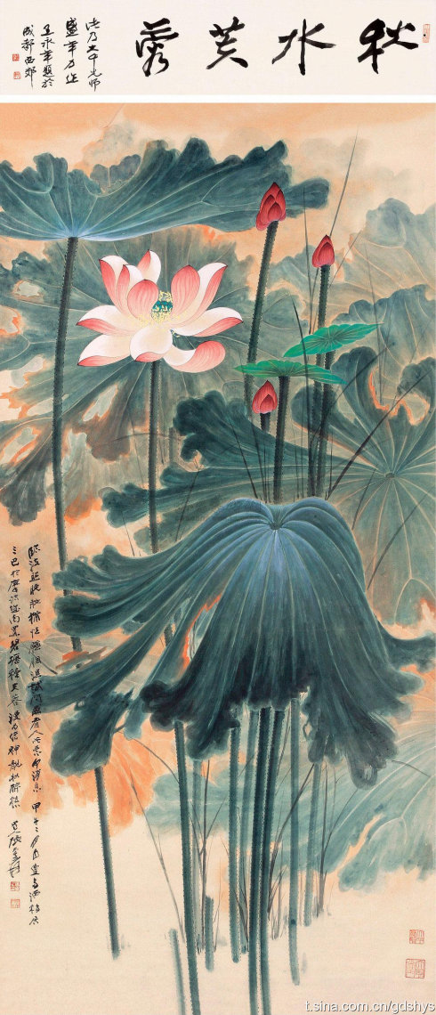 国画大师张大千荷花作品
