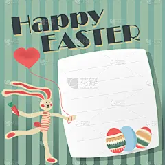 复活节,兔子,贺卡,可爱的,华丽的,春天,绘制,问候,复古