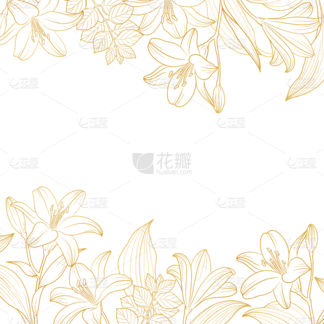 手绘金色线条花朵元素