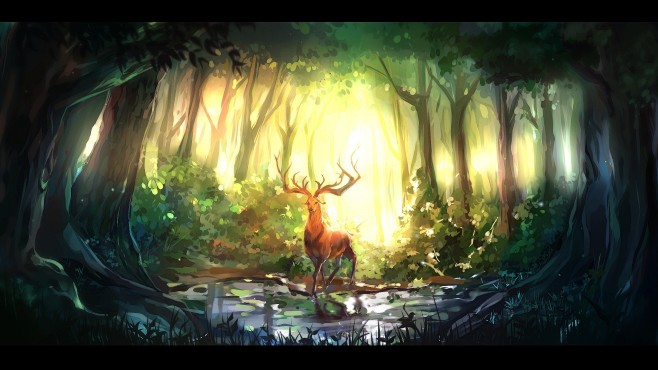 deer forests sunligh...