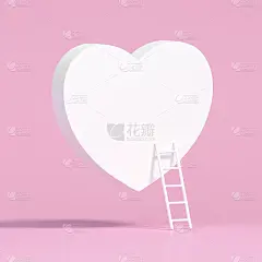 抽象的白色心与access ladder在粉彩背景3d渲染。3d插图模板情人节贺卡模板最小的概念。
