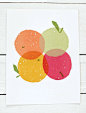 screen printed poster  Four Fruit by SlideSideways on Etsy, $20.00