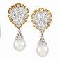 ot 569 – Pair of Two-Color Gold, Diamond and Cultured Pearl Pendant-Earrings, Mario Buccellati