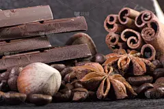 肉桂,特写,巧克力,烤的,咖啡豆,滚铁环,奶制品,芳香的,肉桂湾,巧克力蛋糕