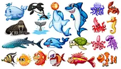 海洋生物  - 源文件下载【酷图网】海洋生物,矢量海洋生物,卡通海洋生物,海洋生物插图,海洋生物插画,海洋生物合集,海洋生物集合,各种海洋生物,海豚,鲸鱼,鲨鱼,金鱼,观赏鱼,乌龟,螃蟹,章鱼,墨鱼,海马,矢量海豚,卡通海豚,手绘海豚,海豚插画,矢量鲸鱼,手绘鲸鱼,鲸鱼插画,乌龟插画,矢量乌龟,卡通乌龟,卡通金鱼,卡通观赏鱼