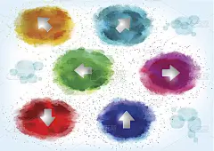 Watercolor splatters with arrow signs