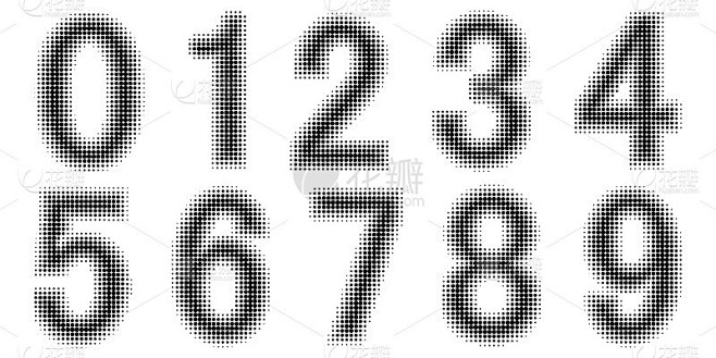 数字半色调效果。点字体向量。虚线压花数字。单色矢量设计