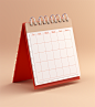 3d red calendar with blank paper on a light brown background, in the style of colored cartoon style, precise craftsmanship, agnes martin, editorial illustrations