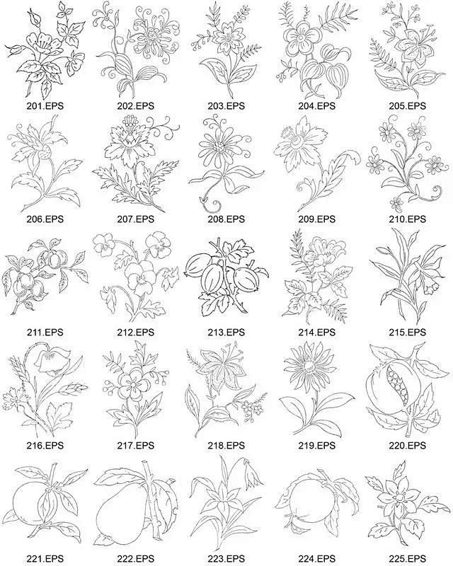 235个动漫线稿中式白描花卉植物花朵花纹...