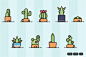 现代风格多肉植物仙人掌轮廓矢量图标海报内饰包装设计素材下载 9 Linear Cactus