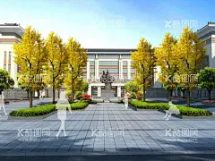 校园建筑景观  - 源文件下载【酷图网】雕塑,铺装,建筑,绿化,灌木,银杏,景观