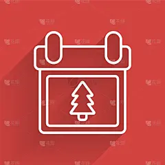 白色线日历与树图标孤立与长阴影。事件提醒标志。圣诞快乐，恭贺新禧。矢量图