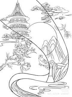 国风插画｜国潮大场景线稿接单 - 小红书