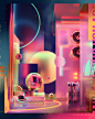 3dart c4d grunge interiordesign neon retrowave spaces Synthwave typography   vatash
