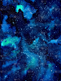 水彩绘空间宇宙银河与星飞溅纹理晚上艺术品背景