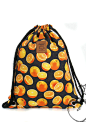 Orange print drawstring bag Canvas Cotton  Backpack Hip bag Laptop bag Handmade bag