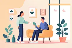 扁平化心理咨询治疗人物场景插画