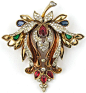 Trifari Sterling 'Alfred Philippe' Gold Sapphire Emeralds and Rubies Leaf Crest Pin Clip