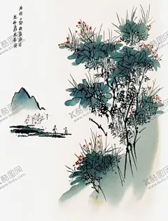 写意山水画 【酷图网】国画,山水画,写意画,水墨画,河流,花草,山峰,高清,装饰画