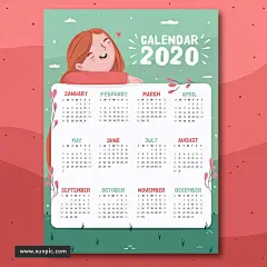 10款卡通小熊女生宇宙恐龙水果2020年月历挂历整页AI矢量素材 插图插画 