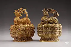 累丝嵌宝麋鹿形金盒（明  万历）法国吉美亚洲艺术博物馆