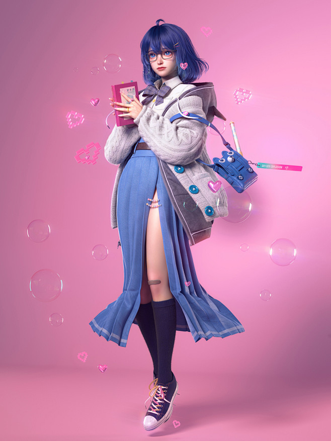 灰喜鵲 Magpie girl-3d