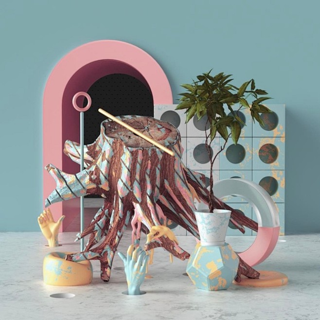 审美练习来自设计师petertarka的一组c4d日常练习项目用各种形状搭配