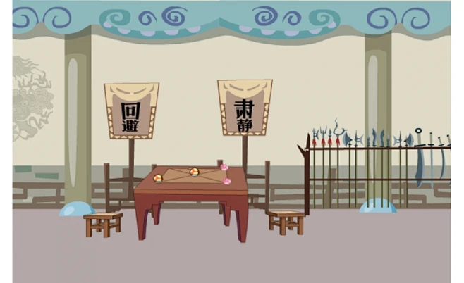 古代衙门桌子旁兵器-花瓣网